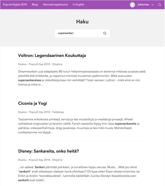 SearchWP Finnish Base Forms -lisäosalla toteutettu haku